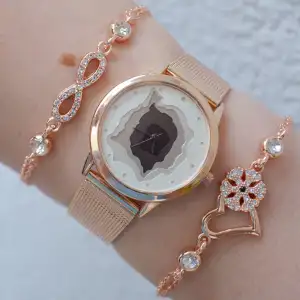 Rosegold Hasır Kordon Kadın Saat Kombini 8043