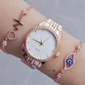 Rosegold Metal Kordon Kadın Saat Kombini 9223