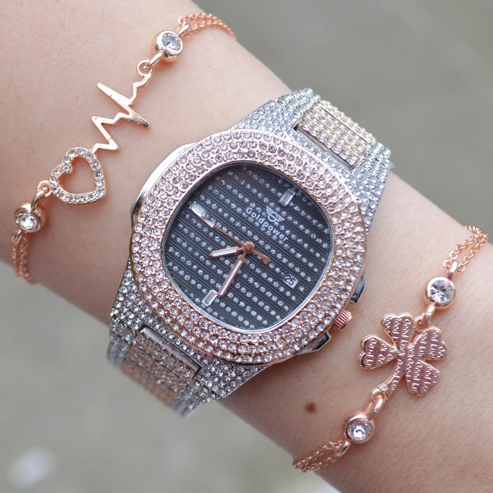 Silver Rose Metal Kordon Kadın Saat Kombini 2897