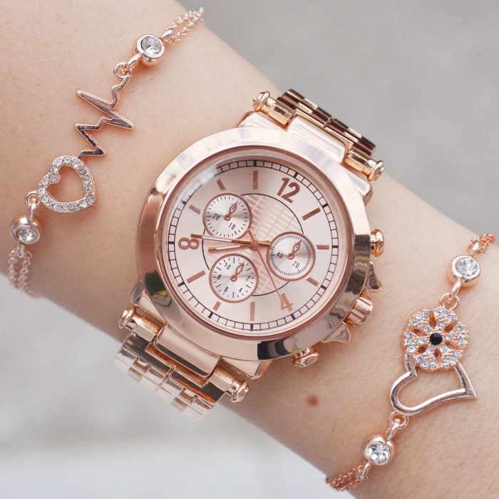 Rose Metal Kordon Kadın Saat Kombini 3439