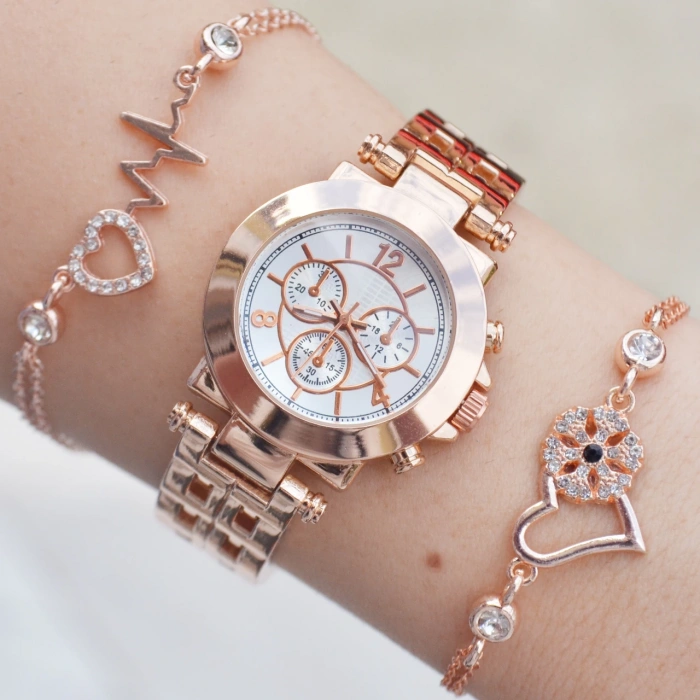 Rose Metal Kordon Kadın Saat Kombini 3441
