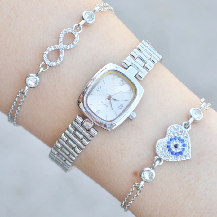 Silver Metal Kordon Kadın Saat Kombini 3766