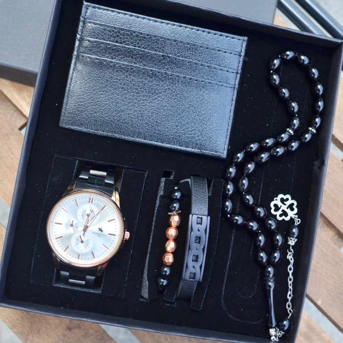 Cüzdanlı Tespihli Erkek Saat Seti 3541