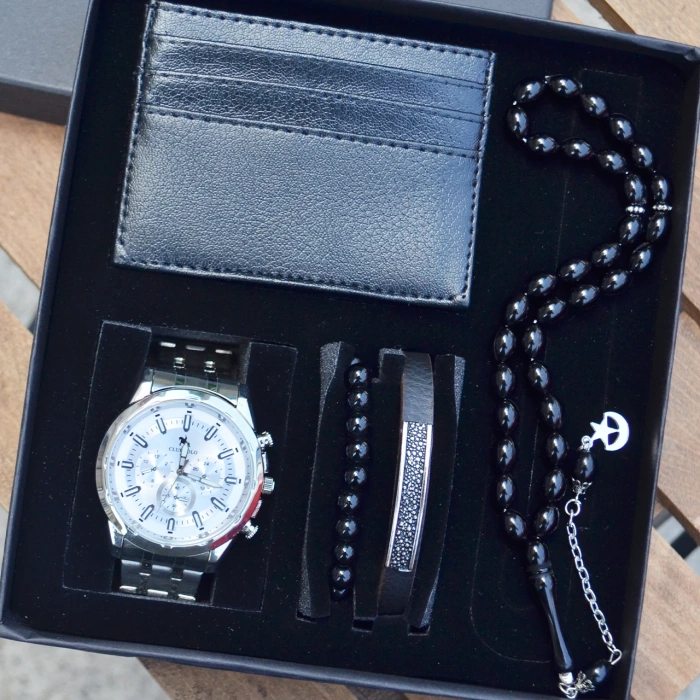 Cüzdanlı Tespihli Erkek Saat Seti 3542