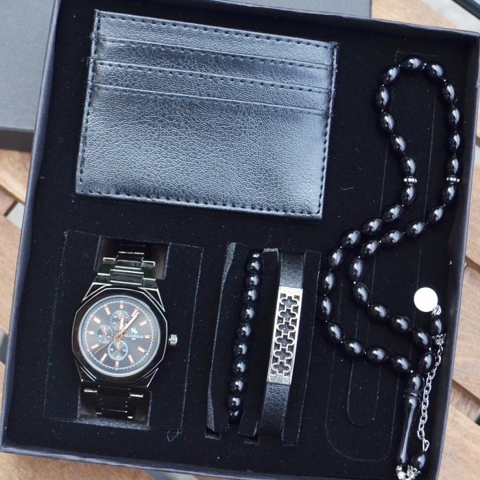 Cüzdanlı Tespihli Erkek Saat Seti 3543