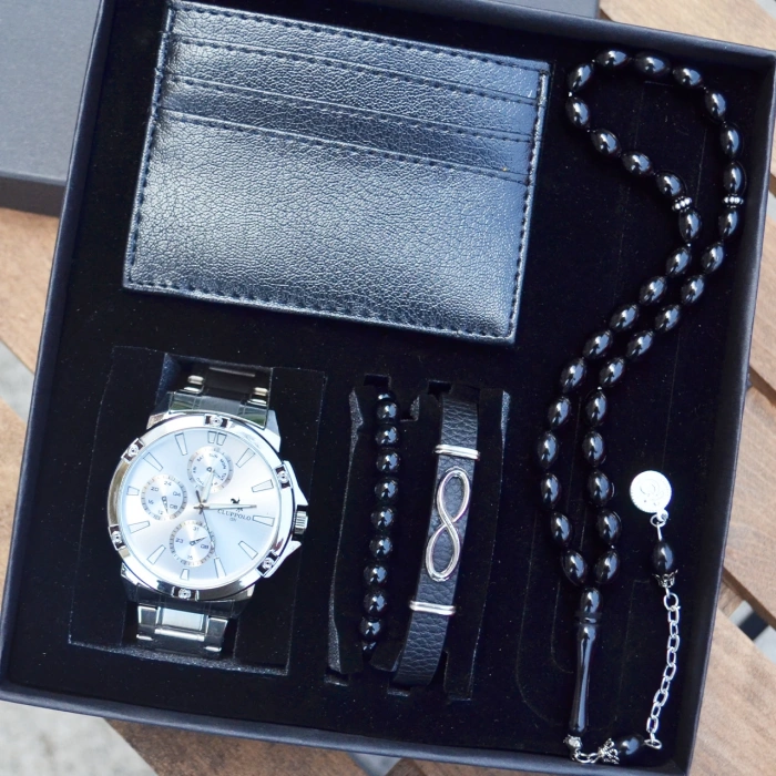 Cüzdanlı Tespihli Erkek Saat Seti 3549