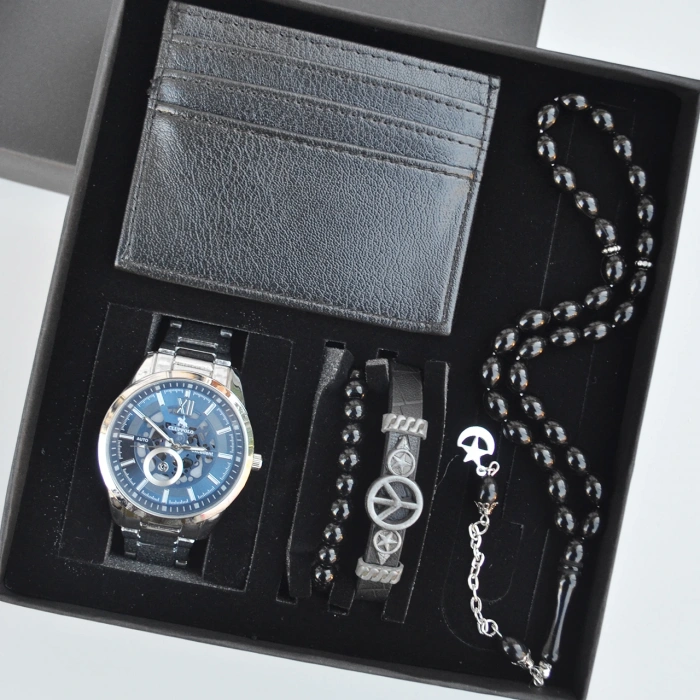 Cüzdanlı Tespihli Erkek Saat Seti 3686