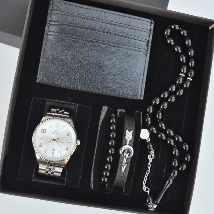 Cüzdanlı Tespihli Erkek Saat Seti 3691