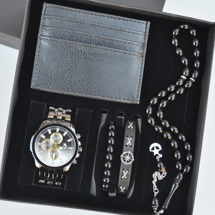 Cüzdanlı Tespihli Erkek Saat Seti 3693