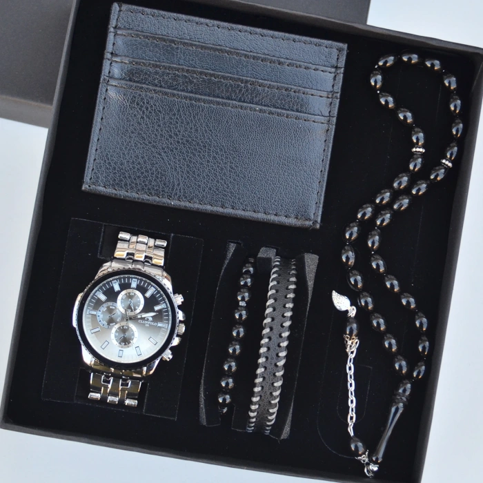 Cüzdanlı Tespihli Erkek Saat Seti 3700