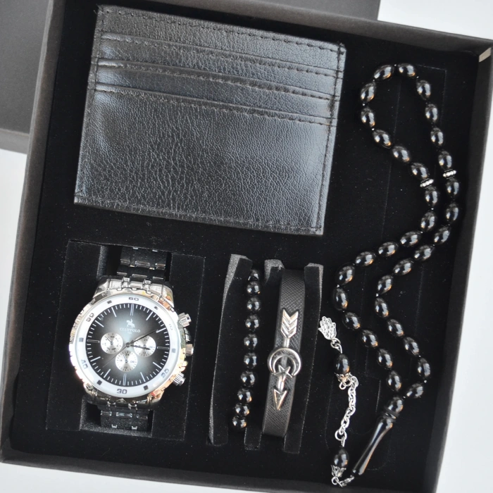 Cüzdanlı Tespihli Erkek Saat Seti 3701