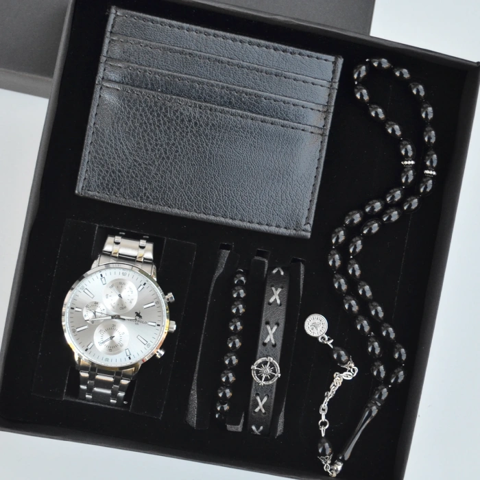 Cüzdanlı Tespihli Erkek Saat Seti 3703