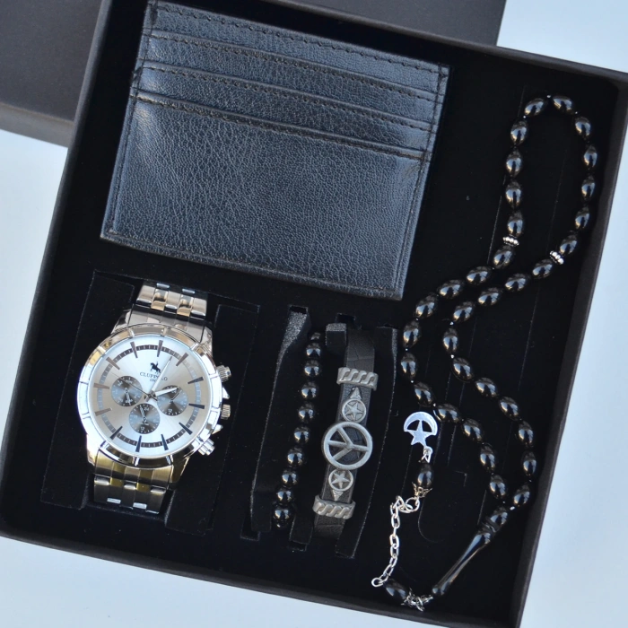 Cüzdanlı Tespihli Erkek Saat Seti 3704