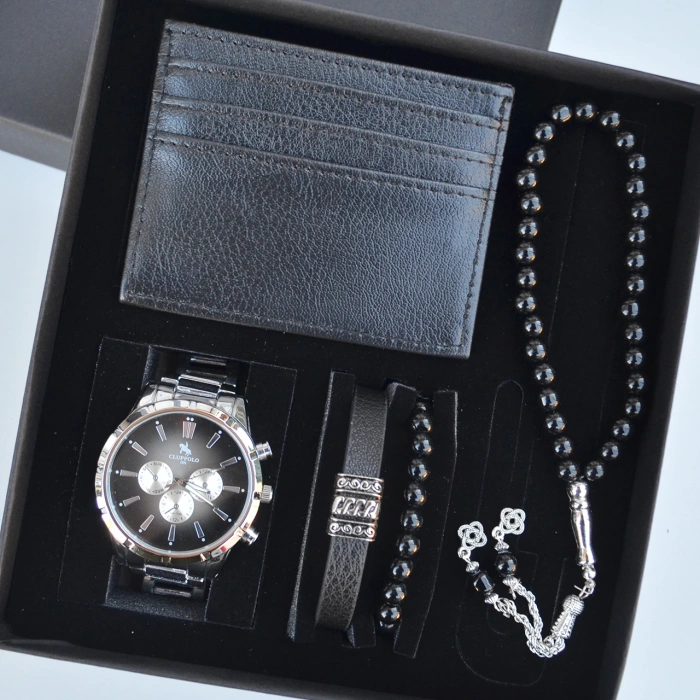 Cüzdanlı Tespihli Erkek Saat Seti 3705