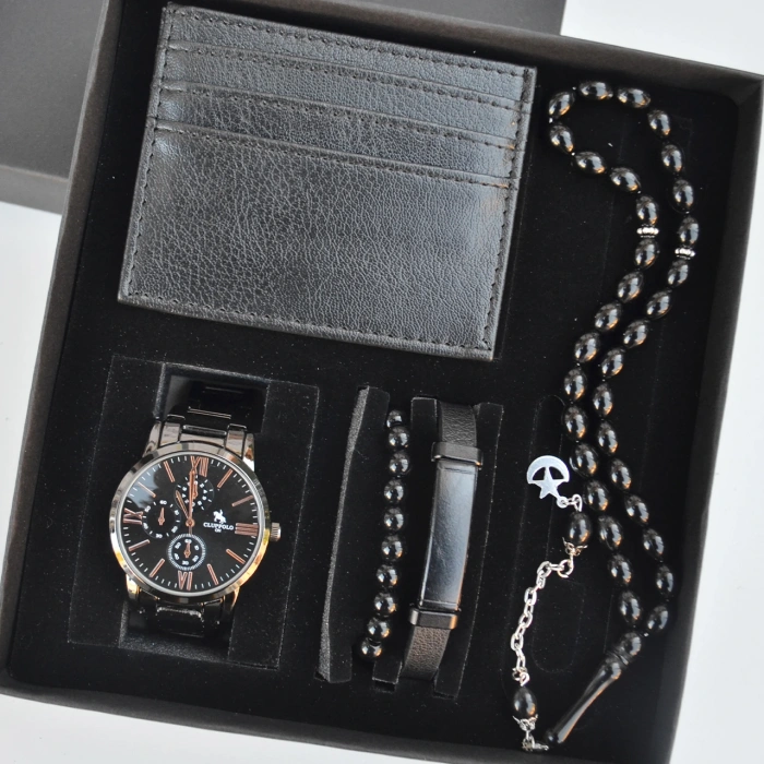 Cüzdanlı Tespihli Erkek Saat Seti 3707