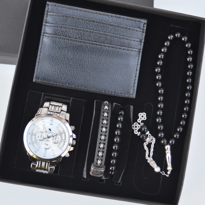 Cüzdanlı Tespihli Erkek Saat Seti 3708