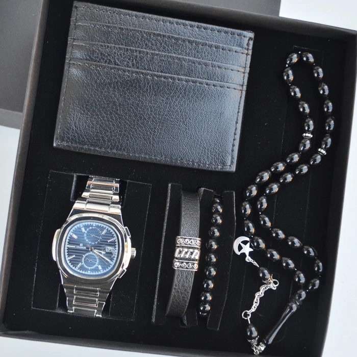 Cüzdanlı Tespihli Erkek Saat Seti 3712