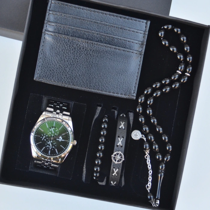 Cüzdanlı Tespihli Erkek Saat Seti 3713