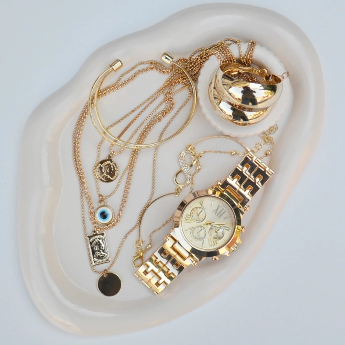Gold Kolye Küpe Bileklik Saat Seti 3677