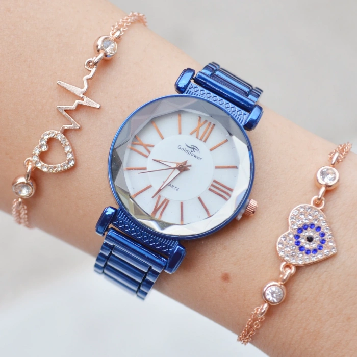 Mavi Metal Kordon Kadın Saat Kombini 1111
