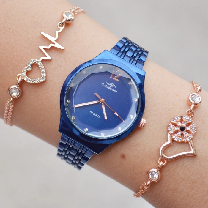 Mavi Metal Kordon Kadın Saat Kombini 1090