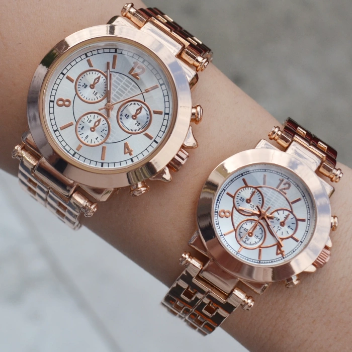 Rosegold Metal Kordon Çift Saat Kombini 2656