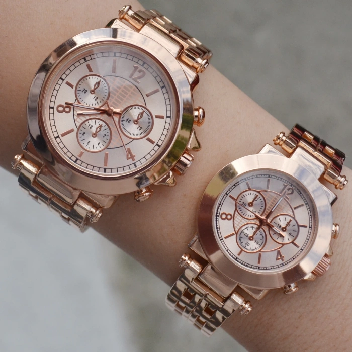 Rosegold Metal Kordon Çift Saat Kombini 8908