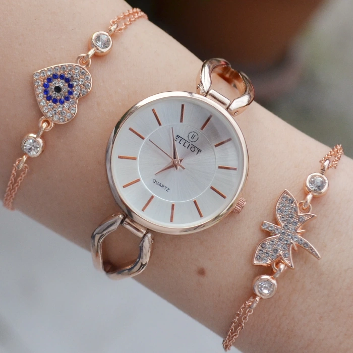 Rosegold Metal Kordon Kadın Saat Kombini 2184