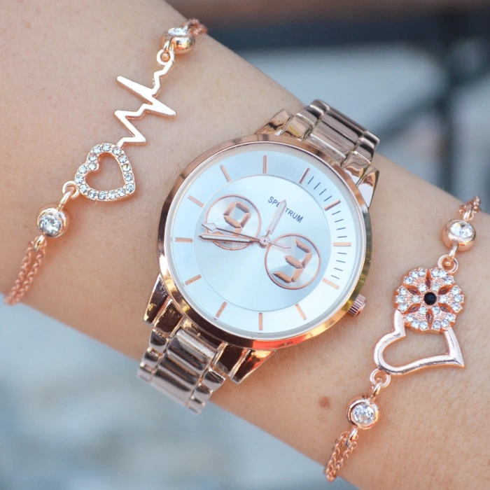 Rosegold Metal Kordon Kadın Saat Kombini 3220