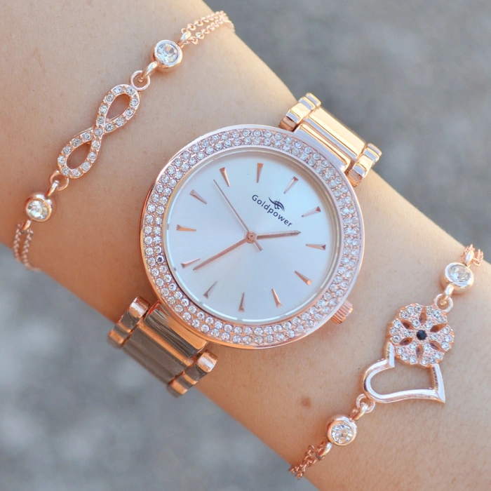 Rosegold Metal Kordon Kadın Saat Kombini 9676