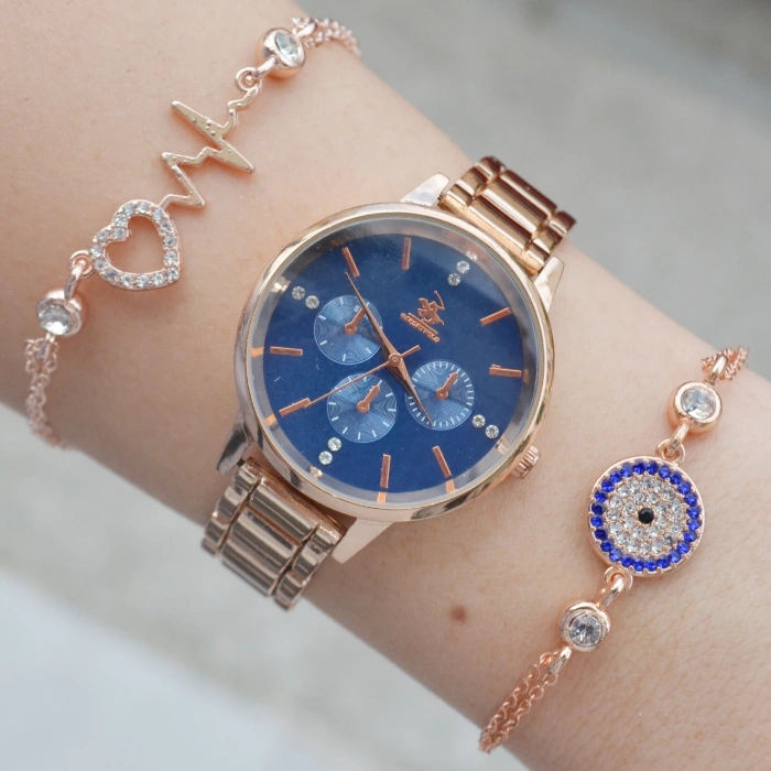 Rosegold Metal Kordon Kadın Saat Kombini 2189