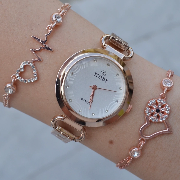 Rosegold Metal Kordon Kadın Saat Kombini 2200