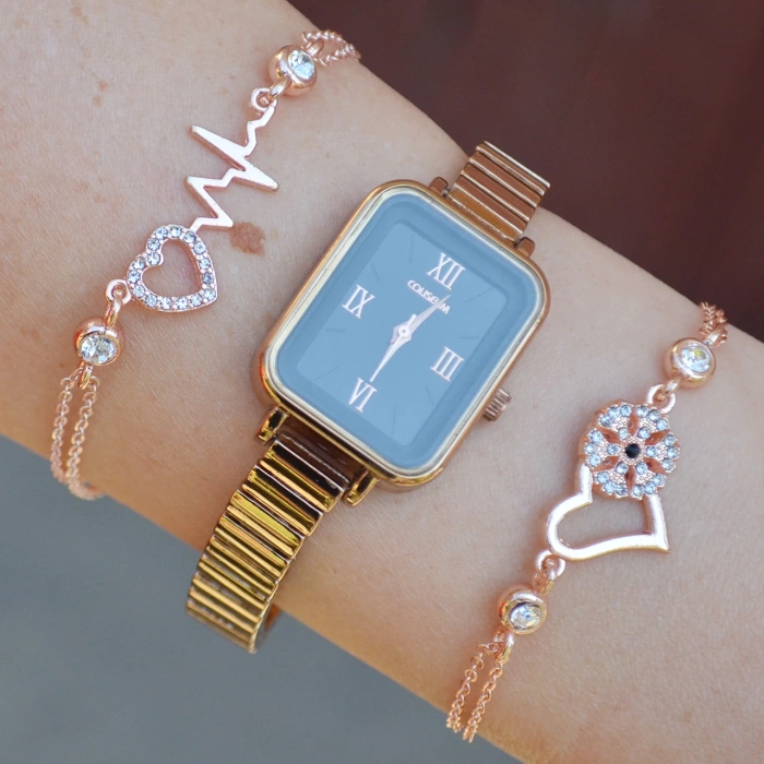 Rosegold Metal Kordon Kadın Saat Kombini 2230