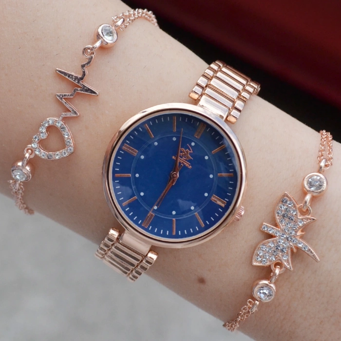 Rosegold Metal Kordon Kadın Saat Kombini 2244