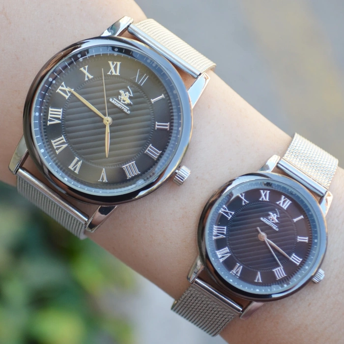 Silver Hasır Kordon Çift Saat Kombini 2372