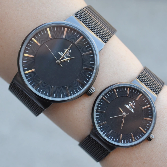 Siyah Hasır Kordon Çift Saat Kombini 2385