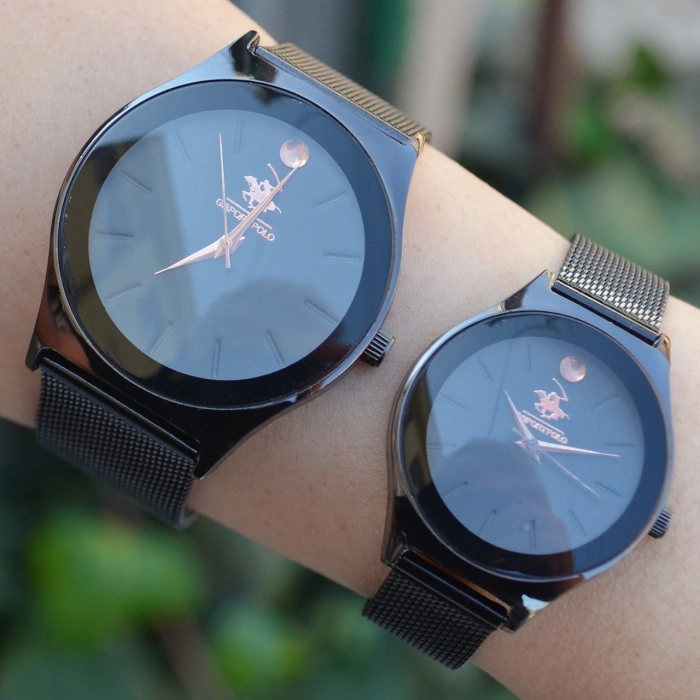 Siyah Hasır Kordon Çift Saat Kombini 2392