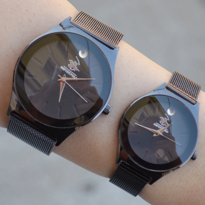 Siyah Hasır Kordon Çift Saat Kombini 2397