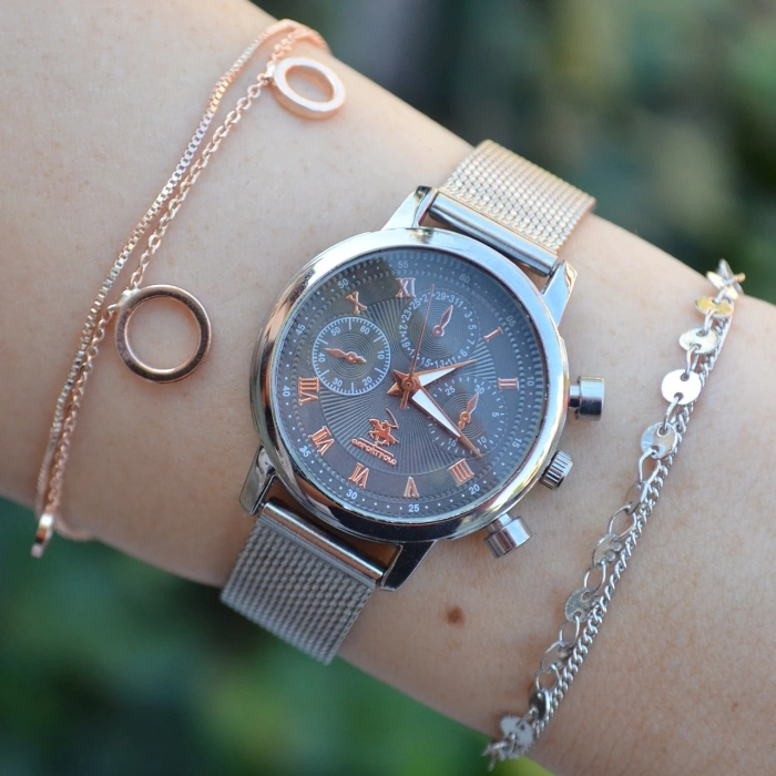 Silver Hasır Kordon Kadın Saat Kombini 2415