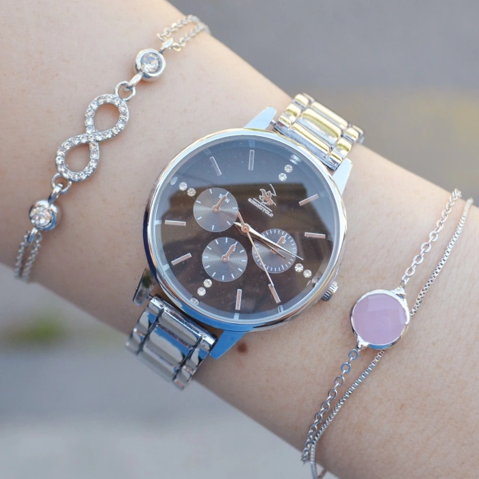 Silver Metal Kordon Kadın Saat Kombini 2422