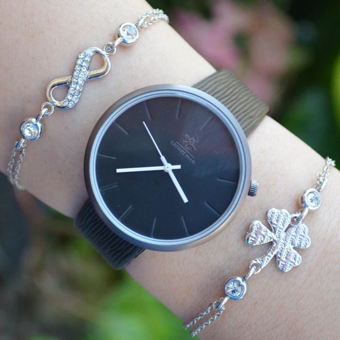 Siyah Deri Kordon Kadın Saat Kombini 2486