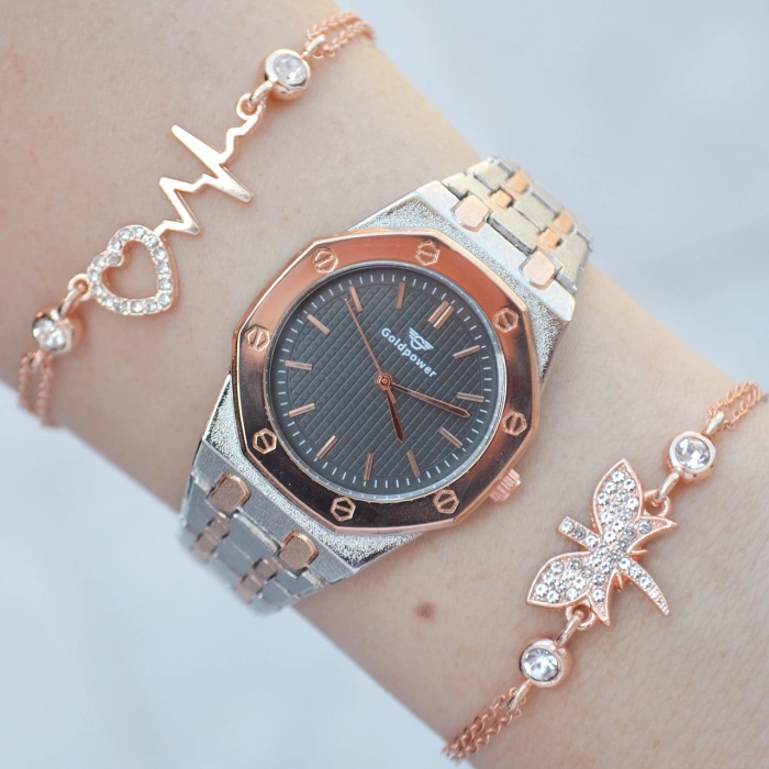 Silver Rose Metal Kordon Kadın Saat Kombini 2557