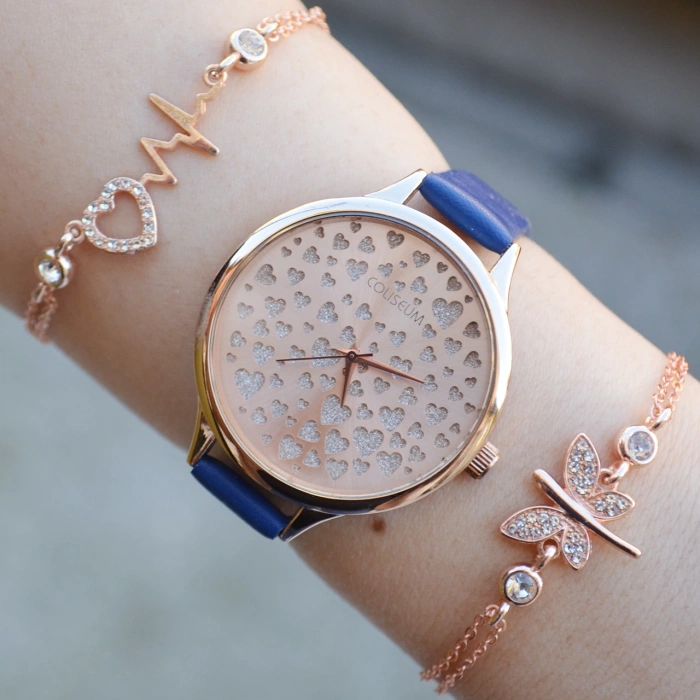 Mavi Deri Kordon Kadın Saat Kombini 2668