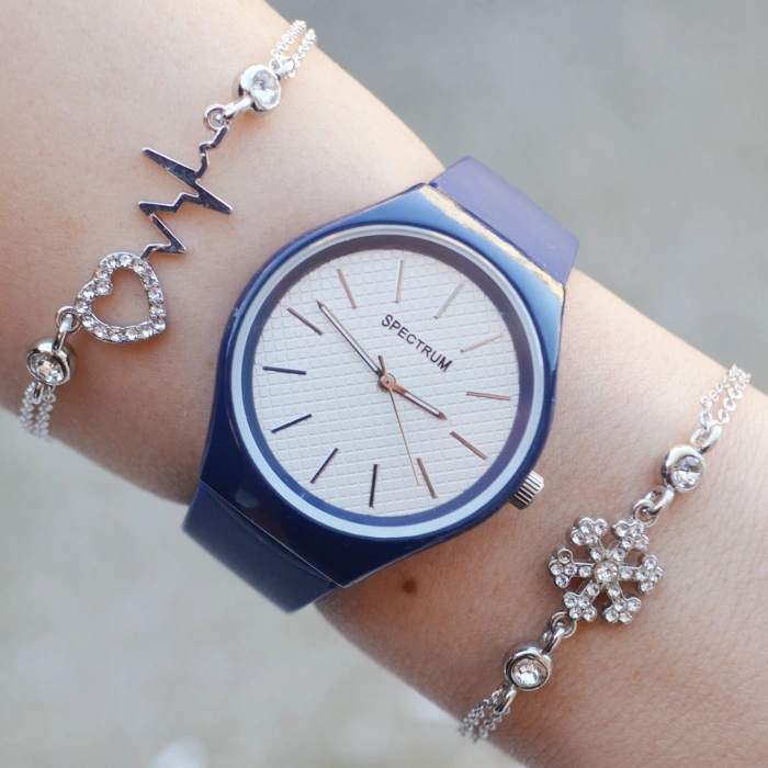 Koyu Mavi Silikon Kordon Kadın Saat Kombini 2762