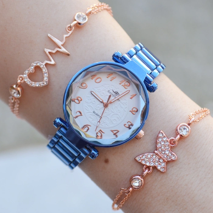 Mavi Metal Kordon Kadın Saat Kombini 2805