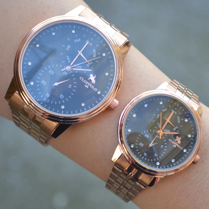 Rosegold Metal Kordon Çift Saat Kombini 2876