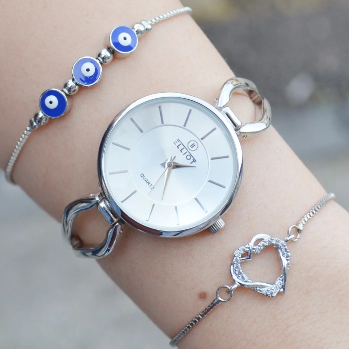 Silver Metal Kordon Kadın Saat Kombini 2932