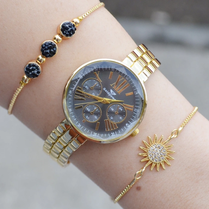 Gold Metal Kordon Kadın Saat Kombini 2936