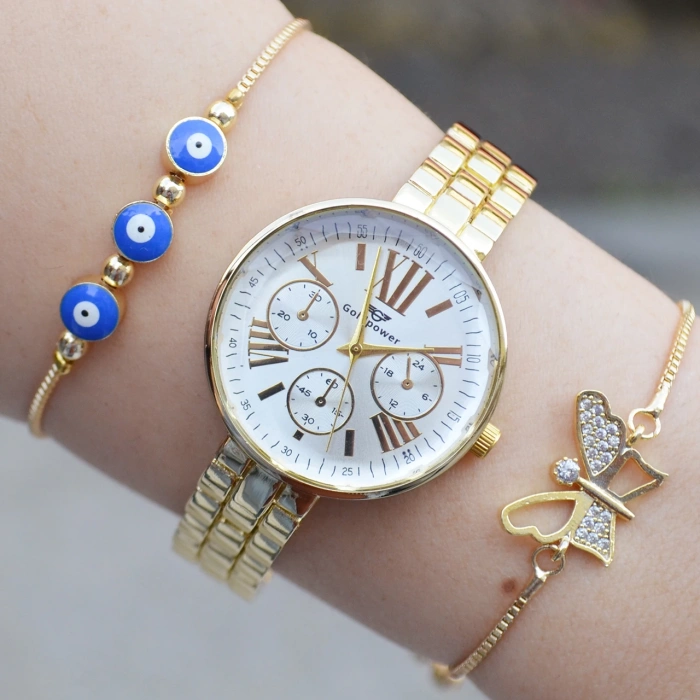 Gold Metal Kordon Kadın Saat Kombini 2939