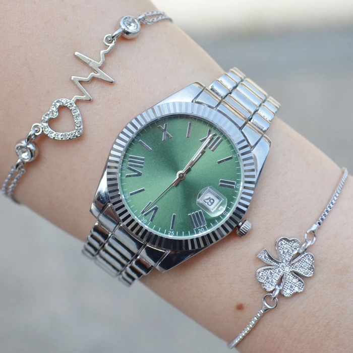 Silver Metal Kordon Kadın Saat Kombini 3015